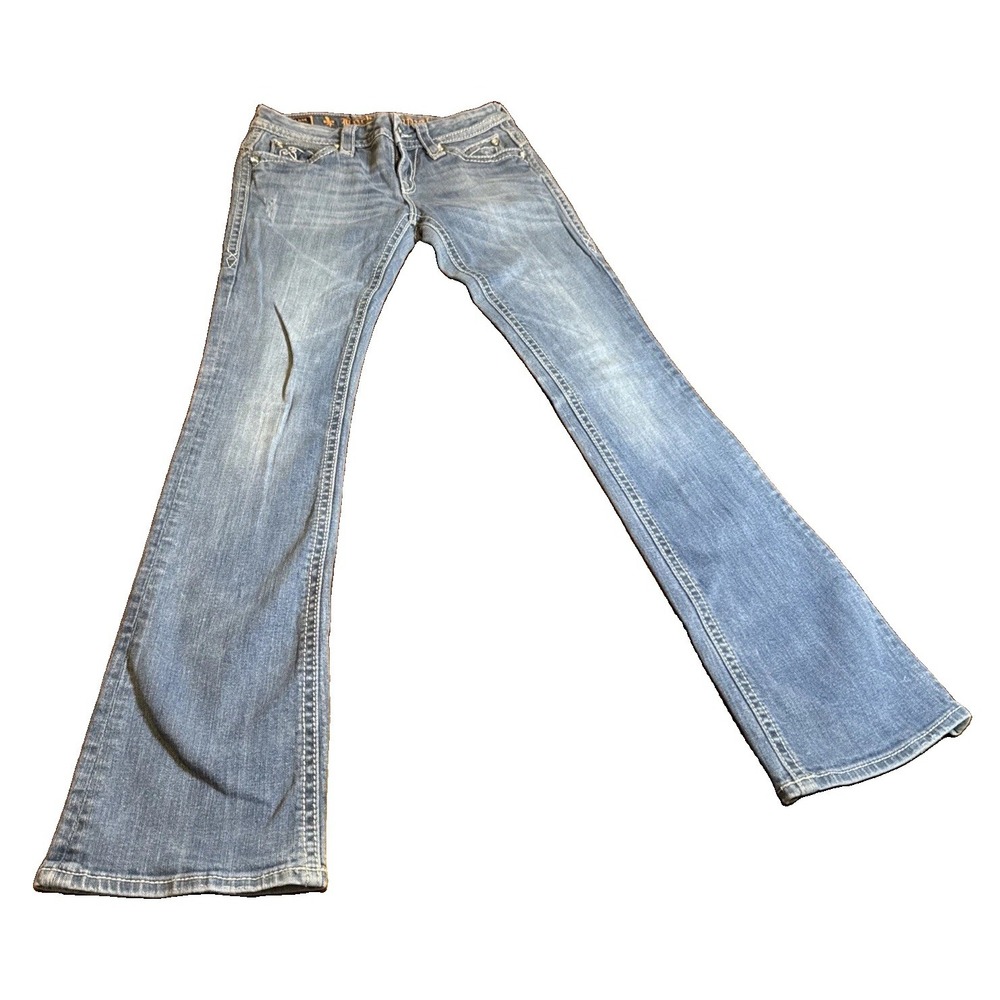 Rock Revival Sasha Boot Jeans Women's 26 Light Wash Bootcut Fleur de Lis Bling